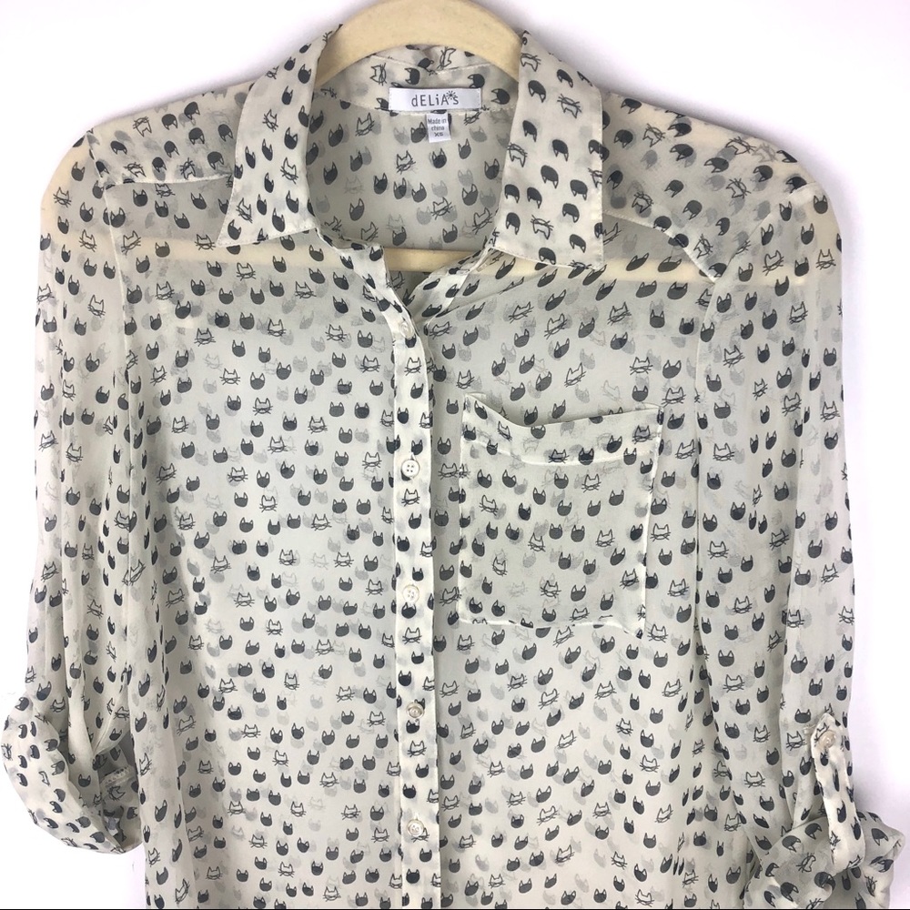 {dELiA*s} kitty cat sheer blouse